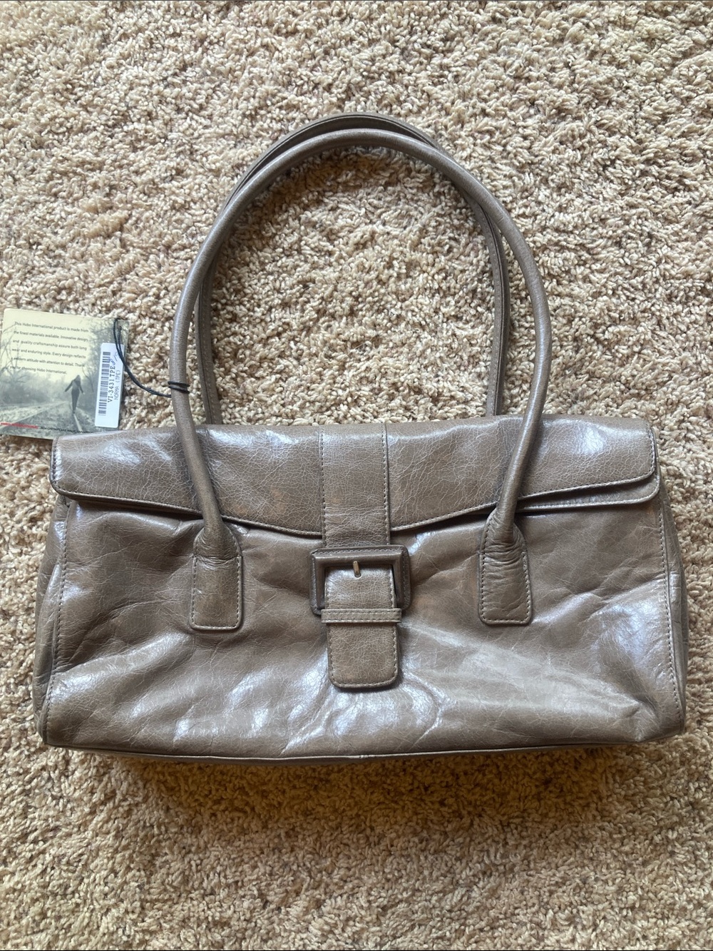 HOBO Taupe/Brown Leather Buckle Shoulder Bag